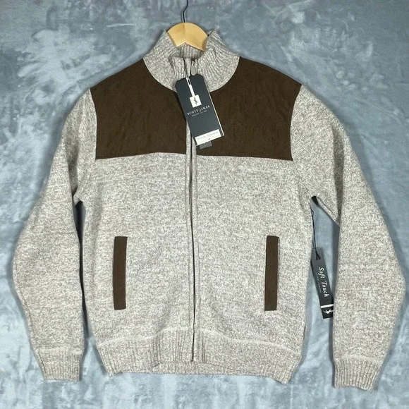 Scott James Mens Full Zip Sweater Jacket Quilted Brown Plaid Fleece Lined New M - Picture 1 of 12
